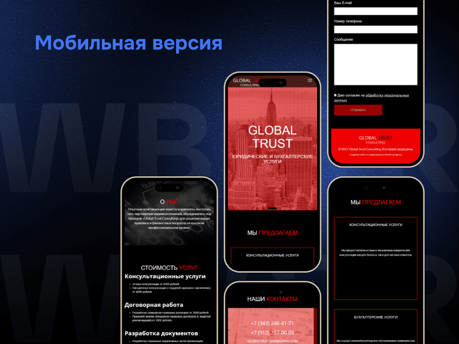 Мобильная адаптация сайта для проекта Global Trust